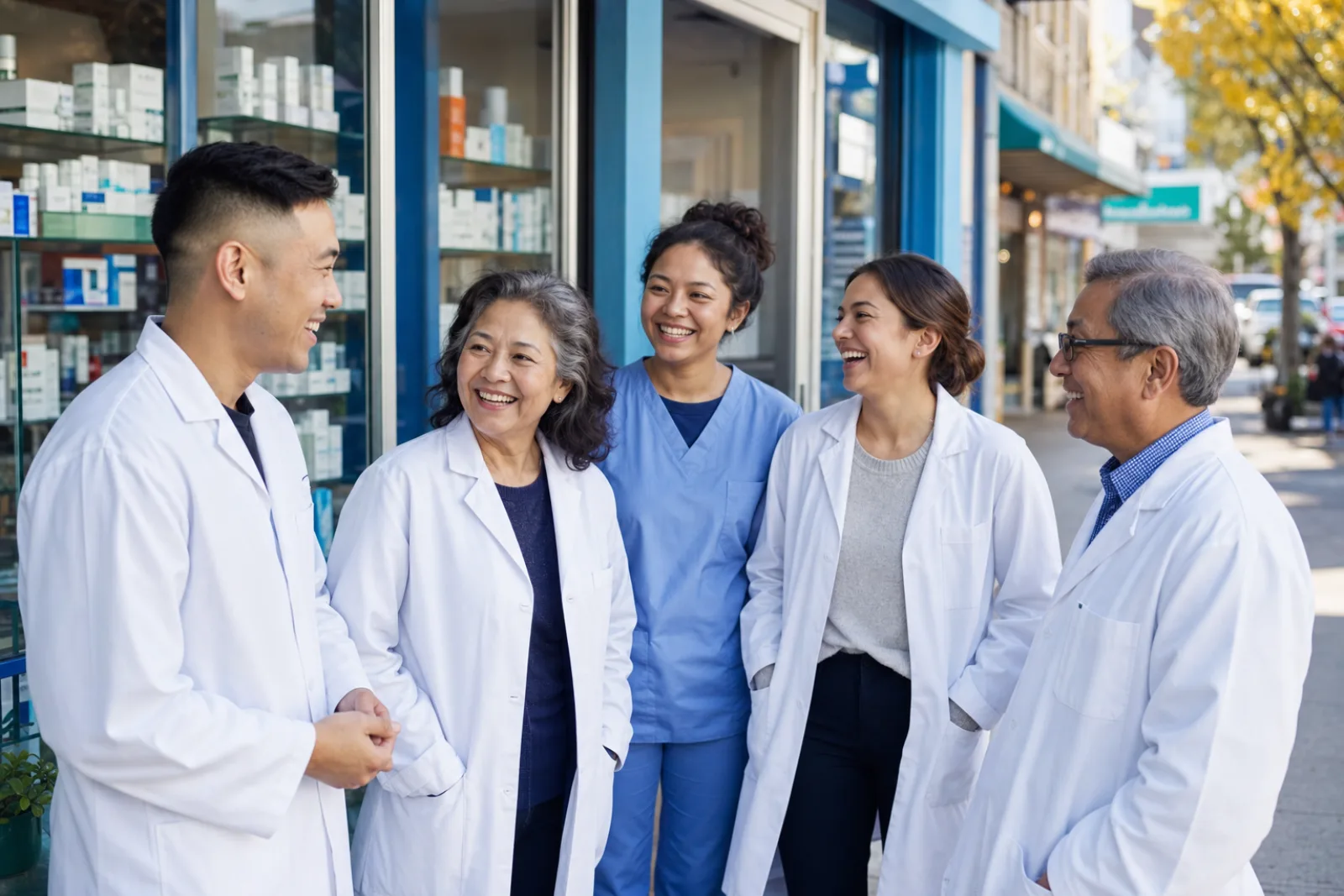 A Elmhurst Pharmacy pharmacist helping a patient at the counter